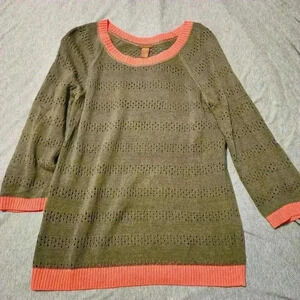 COPPER KEY KNIT SWEATERTOP OLIVE GREEN/ORANGE SIZE L
